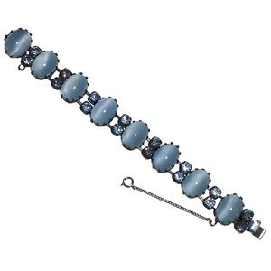 Vintage Regency Blue Moonstone Rhinestone Bracelet Women Blue Cabochon‎